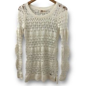 Hollister Women’s Cream Crochet Lightweight Wool Blend Sweater Small